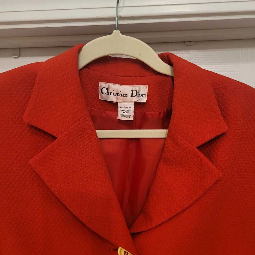 Dior Vintage 8 Red Blazer Jacket Gold Button Suit Designer Classy Christian
